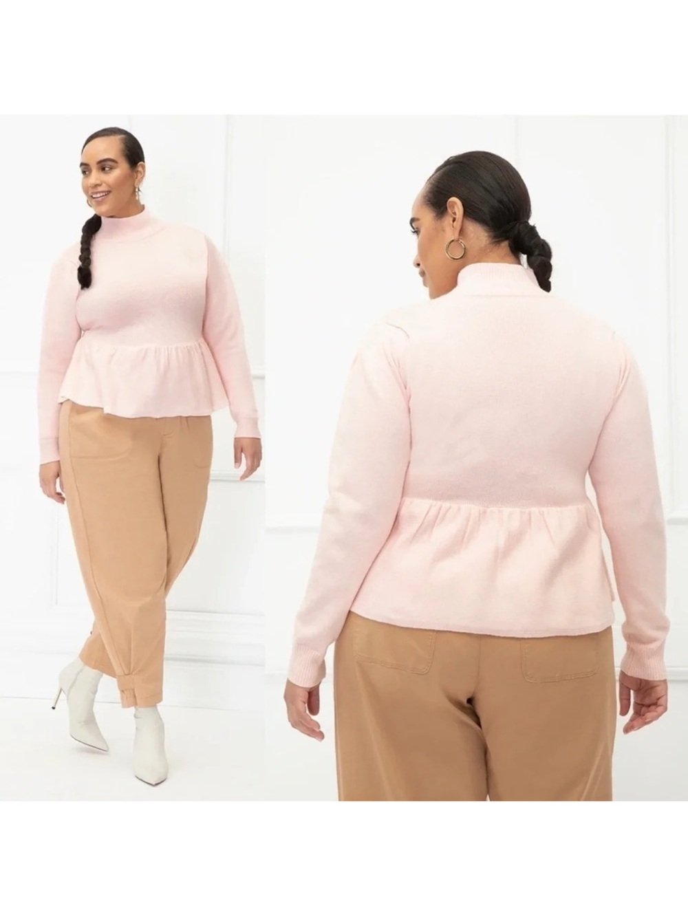 ELOQUII Powder Pink Peplum Plus Size Sweater Size 26/28 or 4X NWT